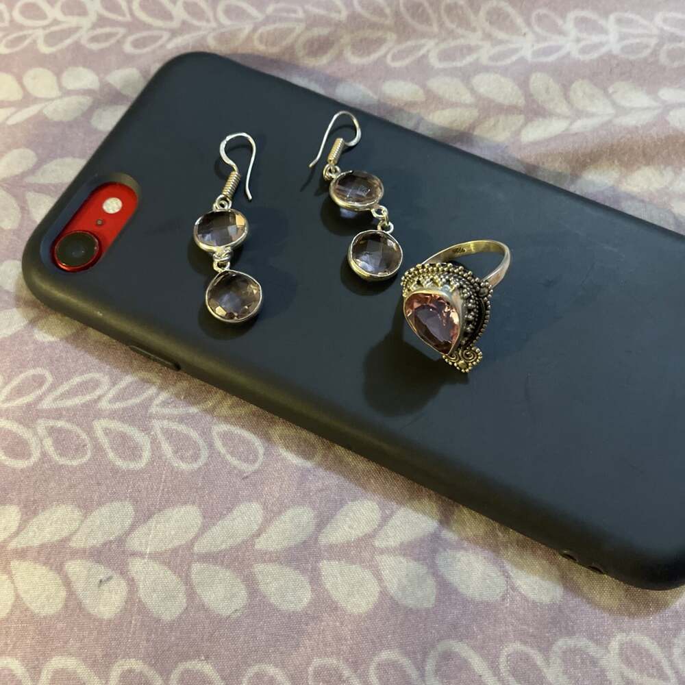 Gorgeous Genuine Unite Ring Size 7 And Earrings 925 Silver